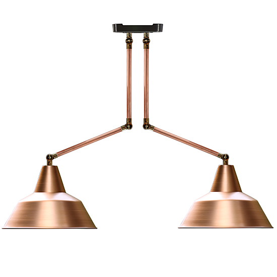 Bielefeld II Pipe pendant light in Bauhaus style: Die vielfach einstellbare Gelenkleuchte in Kupfer mit Messinggelenken.